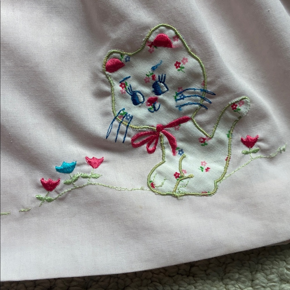 Catton Candy Vintage Baby Girls Pink Cat Embroidered Dress - Picture 4 of 8